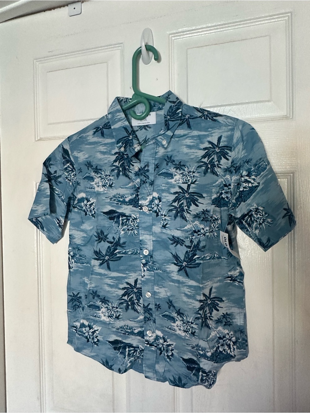 Old Navy Casual Blue Tropical Print Short-Sleeve Shirt - Boys L